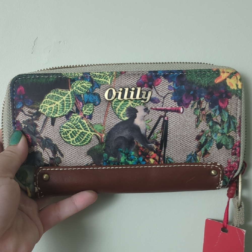 Oilily Floral Travel Wallet with Brown Trim NWT